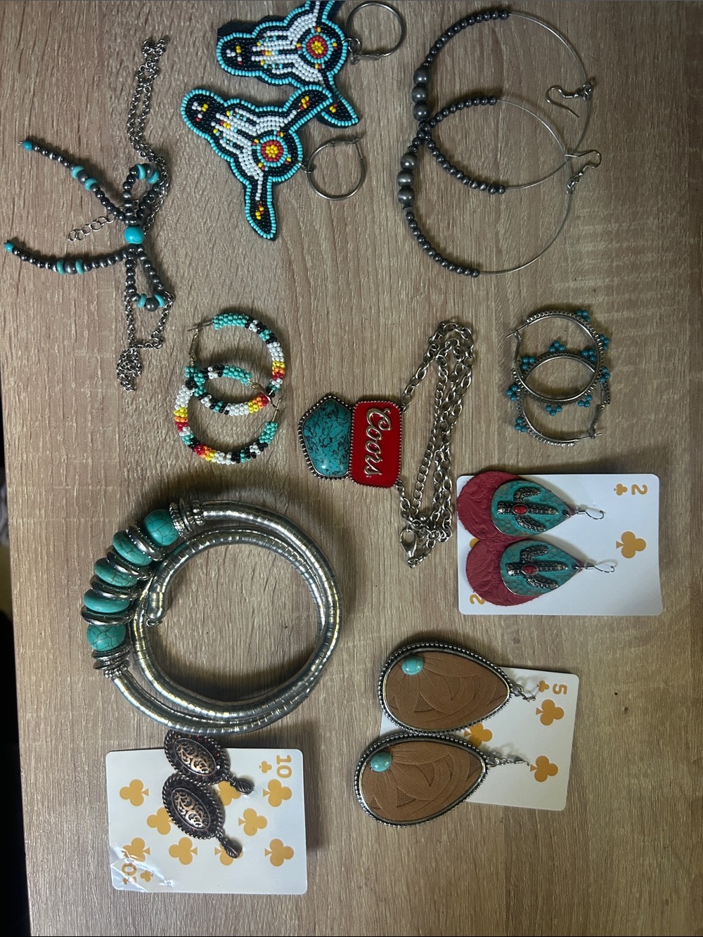 Turquoise Beaded and Metal Bangle Bracelet Set